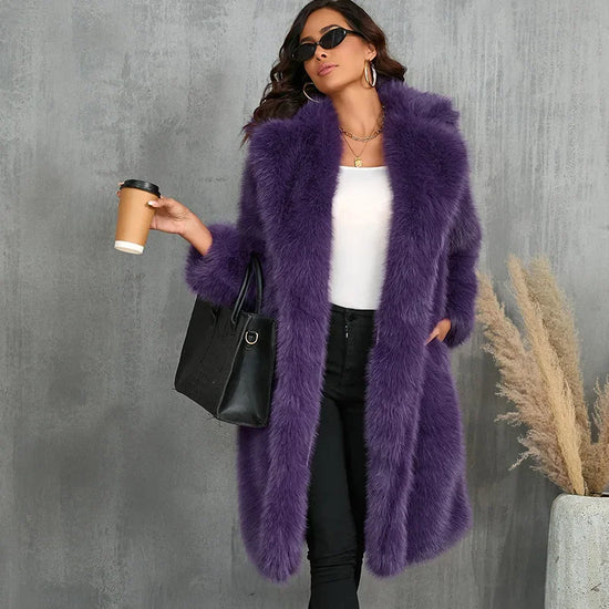 Women Faux Fur Coat Warm Long Sleeve Solid Jacket Fuzzy Coat Long Parka Plush Jacket Winter Coat Women Autumn Furry Outerwear
