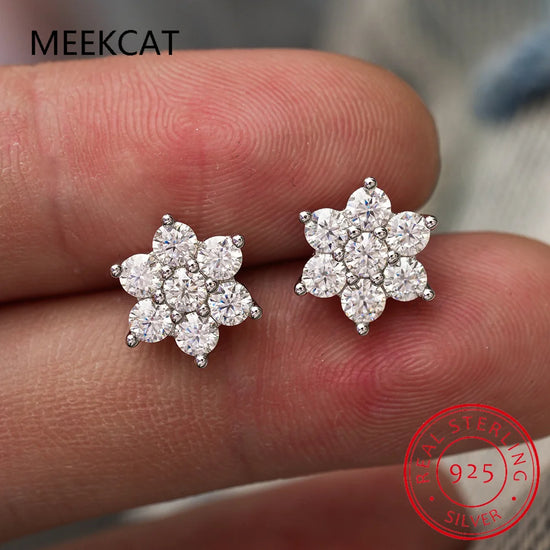 925 Sterling Silver Moissanite Stud Earrings 1.4ct 7 Stones Flower Women Earring For Party Engagement Fine Jewelry Earings