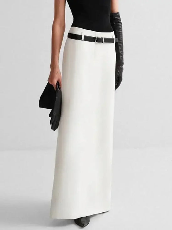 Office Lady Split-back Straight Skirts  New Fashion Black White Color High Waisted Urban Casual Long Skirt No Belt