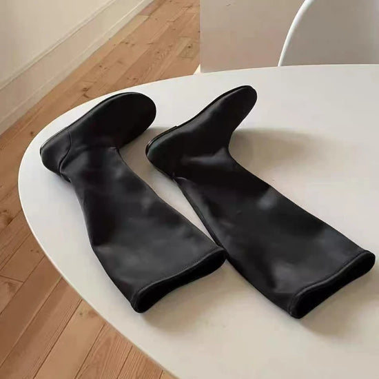 2025 New Women High Boots Flats Leather Shoes Fashion Winter Chelsea Knight&