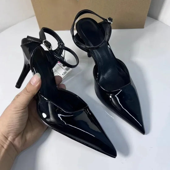 2025 Summer Modern Office Shoes for Women Patent Leather Wedding Slingbacks Pointed Brand Designer Female High Heeled Sandals