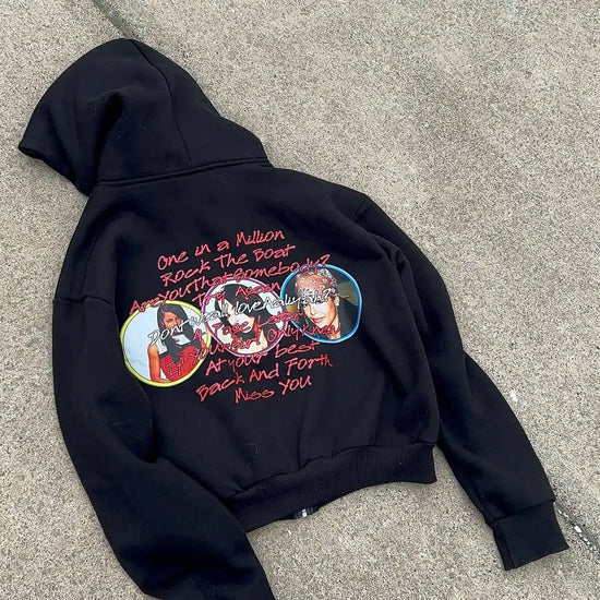 American Letter printed hooded sweatshirt hip-hop hooded jacket retro long sleeved hooded sweatshirt sports shirt