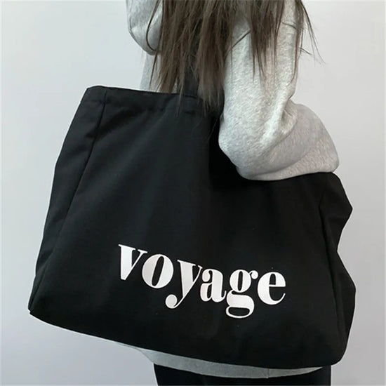 Versatile Letter Voyage Canvas Tote Bag, Large Capacity Handbag Shoulder Bags for Women Travel Shopping Bag, Student Schoolbags