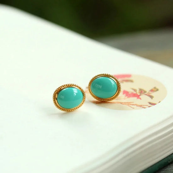 Classic Design Glossy oval Turquoise earrings for women Elliptical Simple Fashion earings stud banquet Charm Fine Jewelry