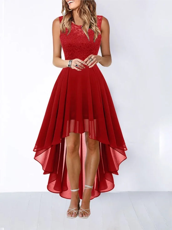 Hollow-outch Chiffon Dress Dinner Lace Dress Women&