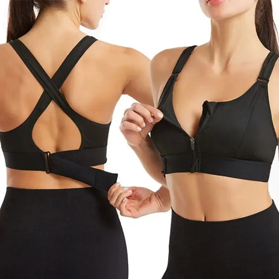Sports Bra With Large Front Zipper Chest Cross Back Shock-proof Fitness Yoga Running Bra Without Underwire