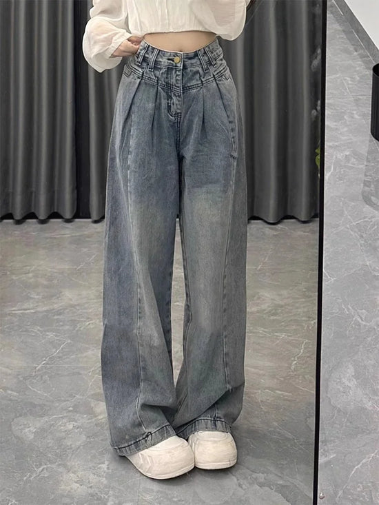 Retro High Waist Wide Leg Jeans Women&