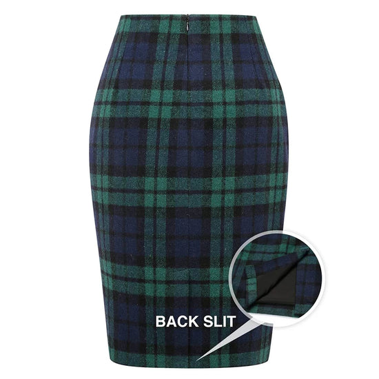 Fashion Autumn Elegant Bodycon Pencil Plaid Skirts for Office Lady Slim All-Match Wool Midi Length Skirts Preppy Checked Style