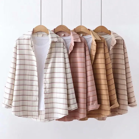 Exquisite Plaid Shirt Women 2024 Autumn New Cotton Casual Women&