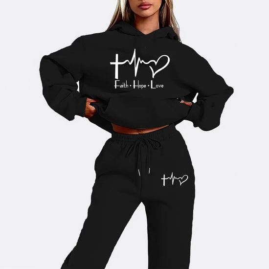 Woman Tracksuit Two Piece Set Winter Warm Hoodies Pants Pullovers Sweatshirts Female Jogging Woman Clothing Sports Suit Outfits