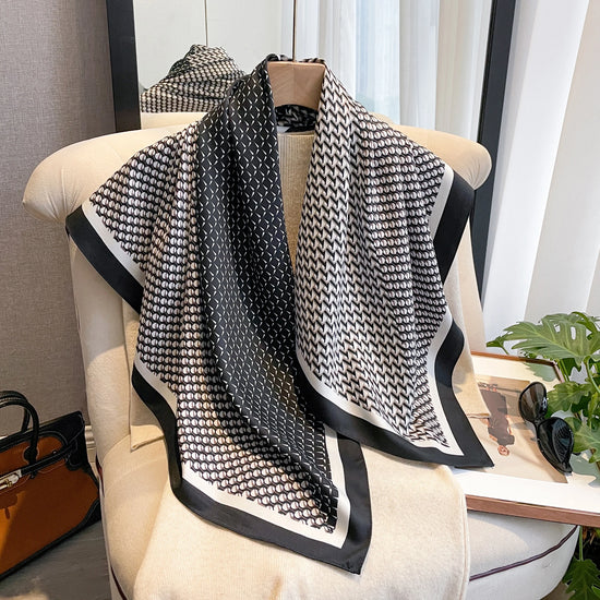 90*90cm Silk Scarves Women Print Twill Square Head Hijab Ladies Luxury Shawl Bandanna Female Muffler Chiffen Wrap Foulard Ribbon