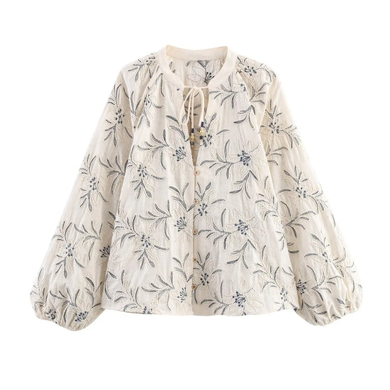 European and American style 2025 early autumn new embroidered casual long-sleeved shirt with old style loose top
