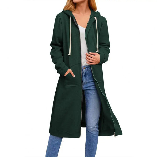 Sweater Jacket Loose Long Sleeves Zipper Cardigan Casual Long Length Women Winter Coat Hooded Jacket Winter Pockets Outwear Tops
