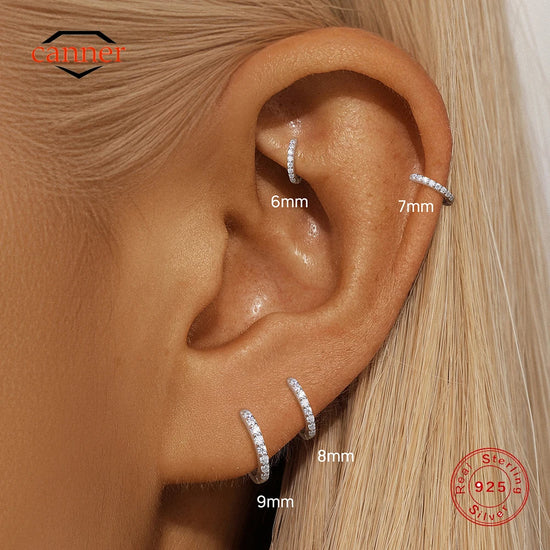 CANNER 1PC 6/7/8/9mm Moissanite 925 Sterling Silver Hoop Earrings Women Round Circle Piercing Earings Personalized Fine Jewelry
