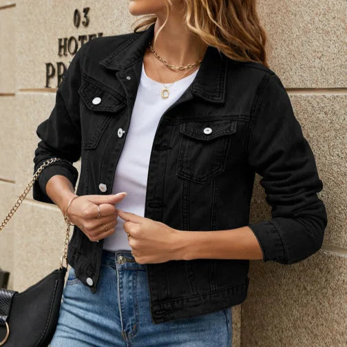 Denim Coat Turn Down Collar Women Jackets Single Breasted Cardigan Coats Washed Button 2024 Solid Loose Pockets Streetwear