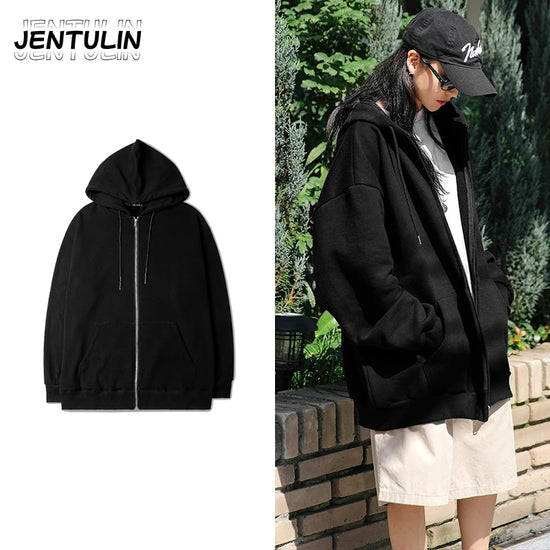 Hip Hop Jacket Coat Autumn Men Hoodie Zipper Sweatshirt Solid Color Fashion Oversize Zip Up Hooded Clothes Streetwear Unisex Top