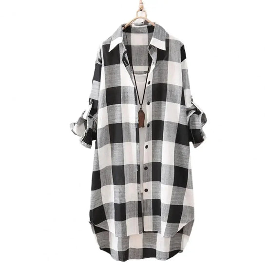 Women Casual Tartan Plaid Print Shirt Long Sleeve Lapel Blouse Soft Breathable Lady Long Top Fashion Loose Shirt Daily Wear