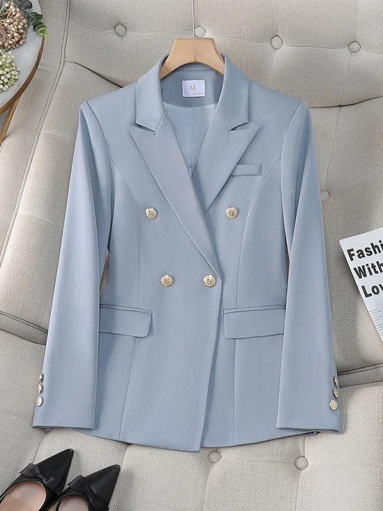 Fashion Autumn Winter Apricot Women Blazer Coat Long Sleeve Ladies Casual Jacket