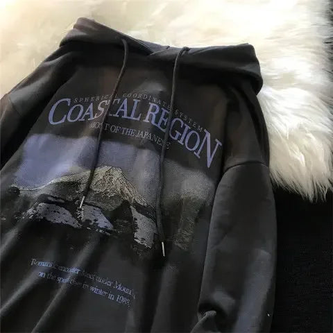 American High Street Men Women Hoodies Autumn Winter y2k Fashion Pullover Sweatshirt landscape Graphic Print Tops Clothes