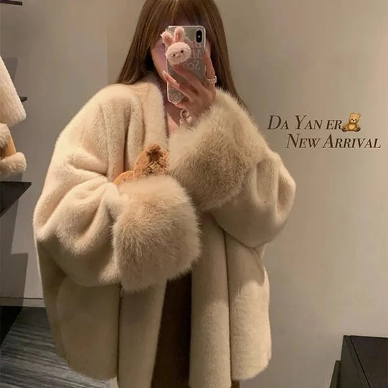 Faux Mink Fur Coats Women Winter Fashion Elegant Thick Hairy Loose Casual Jacket Chic Small Fragrance Long Sleeve Warm Outwear