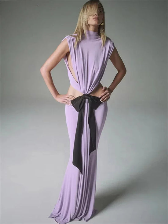 Elegant Women Clothes Sexy Evening Party Low Waisted Long Dress Night Club Bow Bodycon Hollow Out Summer Backless Dress