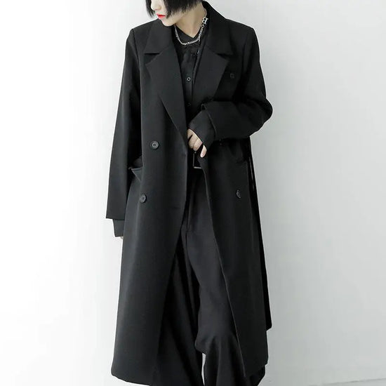 Black Double Breasted Long Suit Jacket for Women Autumn/Winter New Fashion Loose Casual Over Knee Trench Coat Women Clothing