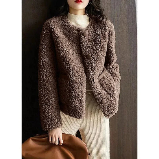 Autumn Winter Casual Warm Granular Fleece Short Coat For Women Fashion Lamb Wool Warm Jacket Ladies Casual Outwear Tops