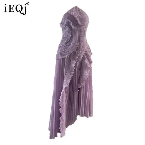 IEQJ Fashion Folds Irregular Dress Women&