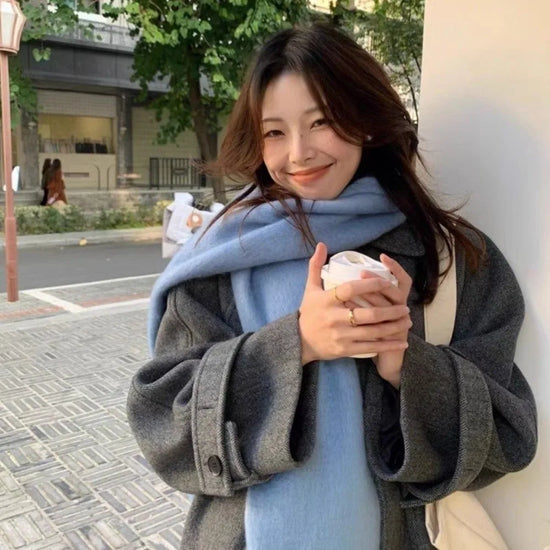 Retro Mohair Wool Scarf Plush Thicken Winter Cashmere Scarves Solid Color Tassel Long Shawl Girl