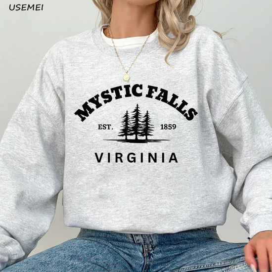 Mystic Falls Sweatshirt Vampire Diares Crewneck Sweatshirts Trendy Pulover Long Sleeve Hoodies Sweatshirt Harajuku Streetwear