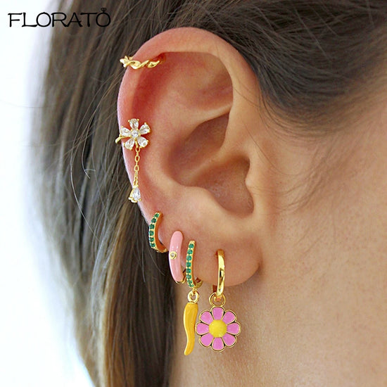 1PCS 18K Gold Earings Clip on Earrings for Women Cute Flower-Shaped Ear Cuff Gold Silver Chain Ear Cuff Without Piercing