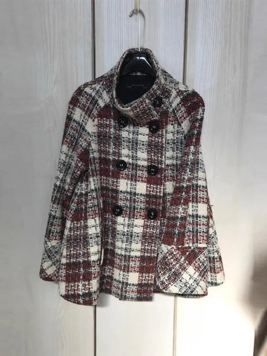 Elegant Warm Stand Collar Coat Female Double Breasted Long Sleeves Loose Coats Versatile Casual Women&