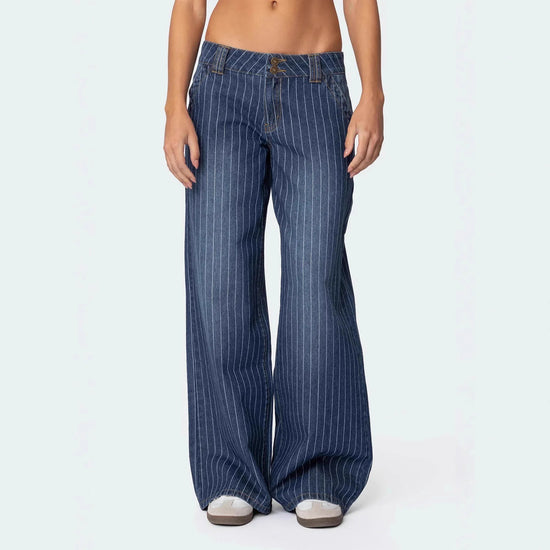 European American Striped Jeans Women Office Lady New Elastic Straight Pants Solid Color High Waist Jeans Y2k Harajuku Trousers